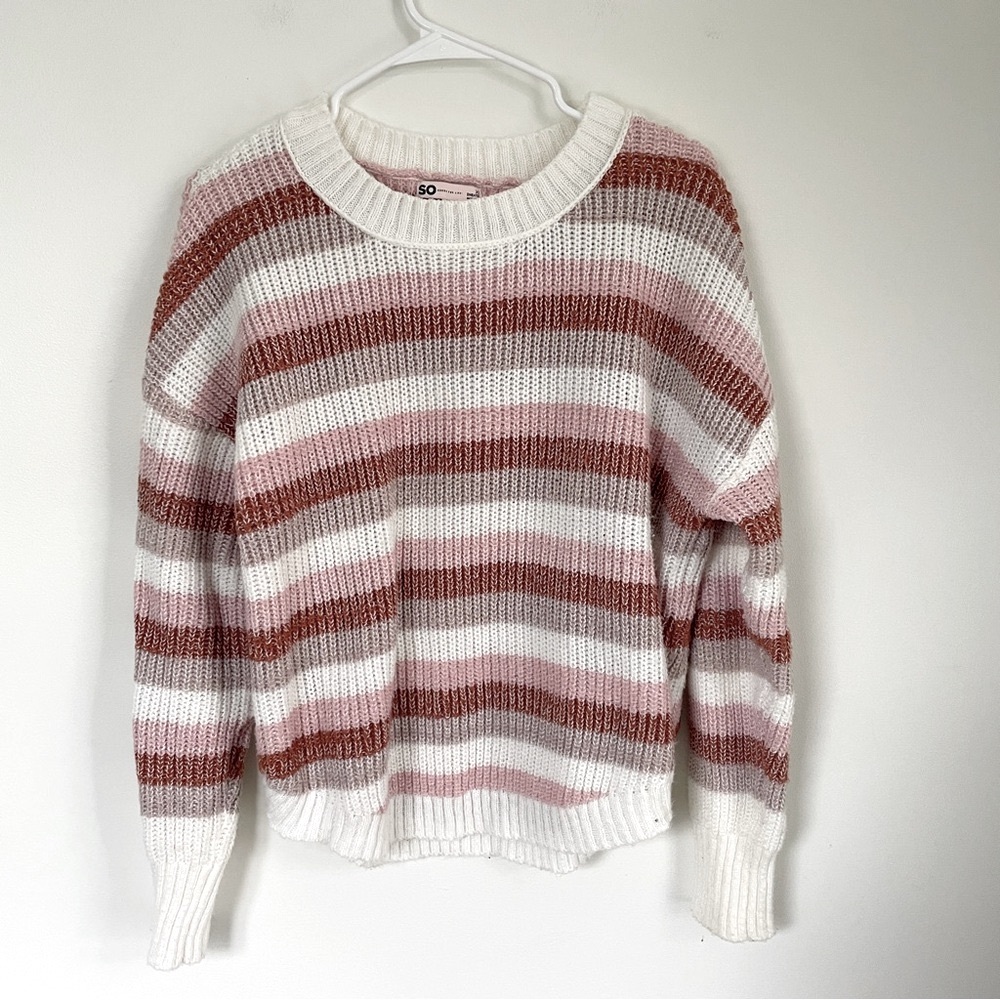 SO Women's Striped Sweater - Pink, White, and Brown